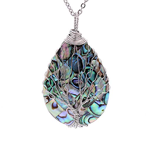Wire Wrapped Abalone Teardrop Necklace for Women
