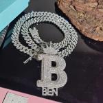 Personalized 14k White Gold Name Pendant with Diamonds