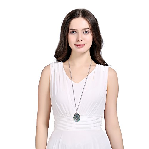 Wire Wrapped Abalone Teardrop Necklace for Women