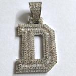 Custom 14k White Gold Name Pendant with Simulated Diamonds