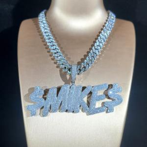 Personalized 14k White Gold Name Pendant with Diamond