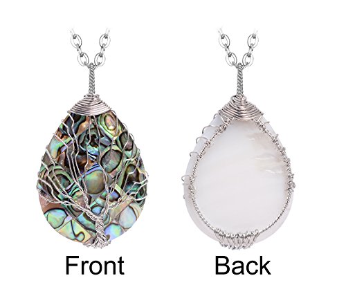 Wire Wrapped Abalone Teardrop Necklace for Women