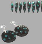 Black and Teal Almond Press-On Nails with Jewelry