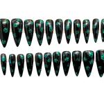 Black and Teal Almond Press-On Nails with Jewelry