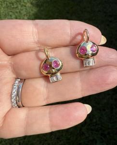 Personalized Skull Charm with Pink Gemstone Eyes