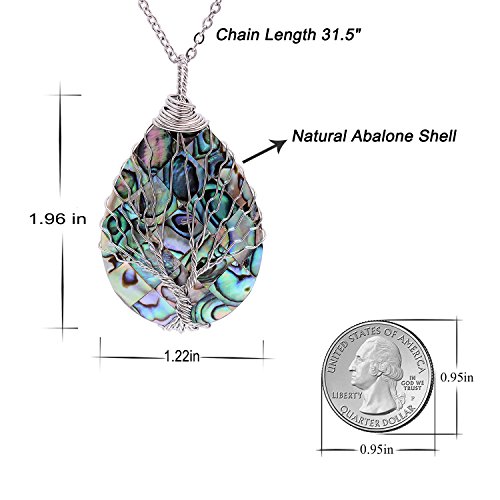Wire Wrapped Abalone Teardrop Necklace for Women