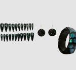 Black and Teal Almond Press-On Nails with Jewelry