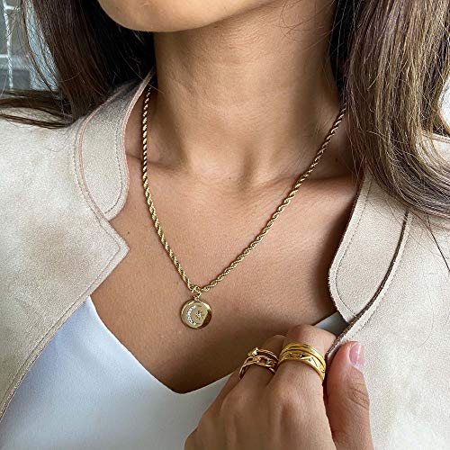 Hidepoo Moon and Star Necklaces for Women, 14K Gold Plated Rope Chain Necklace Dainty Paperclip Chain Moon and Star Coin Pedant Necklaces for Women