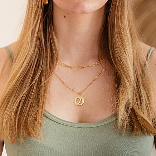 Gold Initial Necklaces for Women, 14K Gold Plated Layered Necklaces Paperclip Chain Necklace for Women Dainty Gold Coin Letter Pedant Necklace for Women Initial A Necklaces for Women Girls Jewelry