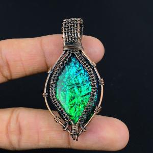 Fire Opal Copper Wire Wrap Pendant Gift