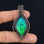 Fire Opal Copper Wire Wrap Pendant Gift