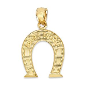 14K Gold Buena Suerte Horseshoe Pendant