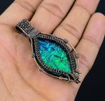 Fire Opal Copper Wire Wrap Pendant Gift