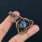 Blue Fire Labradorite Copper Pendant for Her