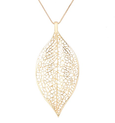 NLCAC Filigree Leaf Pedant Necklace Snake Chain Gorgeous Hollow Leaf Necklace Bohemian Jewelry for Women, Girls (Gold Tone)
