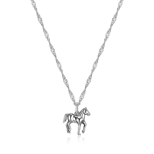 MORGAN & PAIGE Dainty Oxidized 925 Sterling Silver Horse Pendant Necklace With 16" Cable Chain + 2" Extender