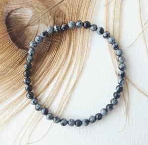 Snowflake Obsidian Stone Bracelets - 3 Piece Set