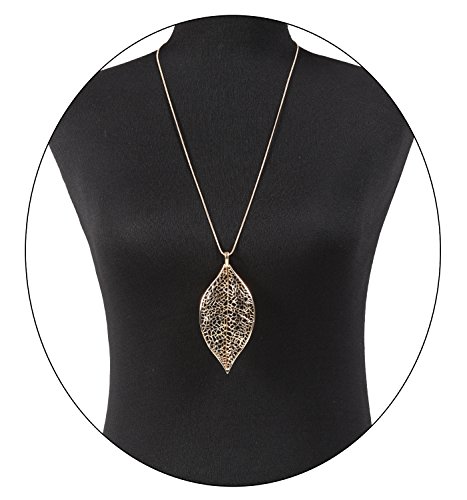 NLCAC Filigree Leaf Pedant Necklace Snake Chain Gorgeous Hollow Leaf Necklace Bohemian Jewelry for Women, Girls (Gold Tone)