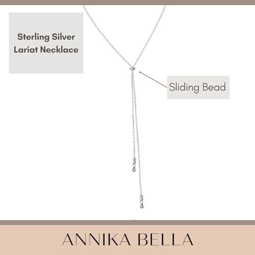 Annika Bella Handmade Adjustable Sterling Silver Lariat Necklace, Sliding Bead Drop Shape Necklace, Dainty Elegant Y Necklace, Bridal Jewelry, Delicate Gift for Her