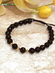 Black Tourmaline Graduation Bracelet in 18k Gold