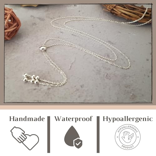 Annika Bella Handmade Adjustable Sterling Silver Lariat Necklace, Sliding Bead Drop Shape Necklace, Dainty Elegant Y Necklace, Bridal Jewelry, Delicate Gift for Her