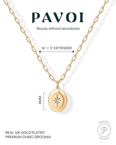 PAVOI 14K Gold Plated Charm Necklaces for Women | 8x1.6x6mm Pendant North Star Necklaces | 925 Sterling Silver Jewelry for Women | AAAAA Cubic Zirconia | Yellow Gold