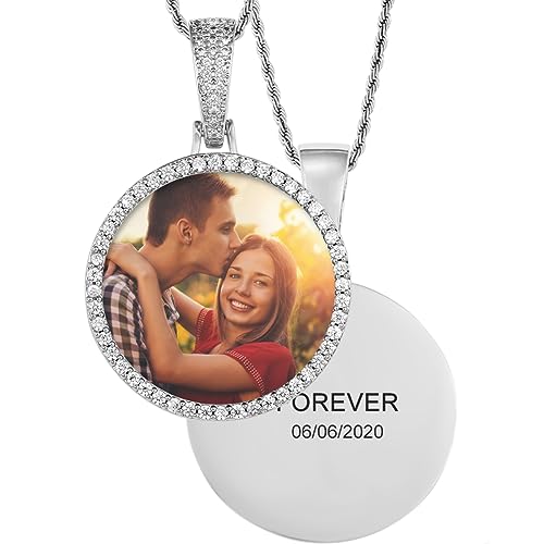 TUHE Custom Picture Necklace Personalized Photo Pedant Necklace For Men Women Customized Memorial Chain With Picture Circle Engraved Rip Medallion Necklaces
