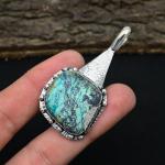 Chrysocolla Gemstone Pendant in Sterling Silver