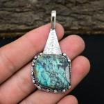 Chrysocolla Gemstone Pendant in Sterling Silver