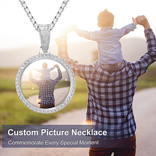TUHE Custom Picture Necklace Personalized Photo Pedant Necklace For Men Women Customized Memorial Chain With Picture Circle Engraved Rip Medallion Necklaces