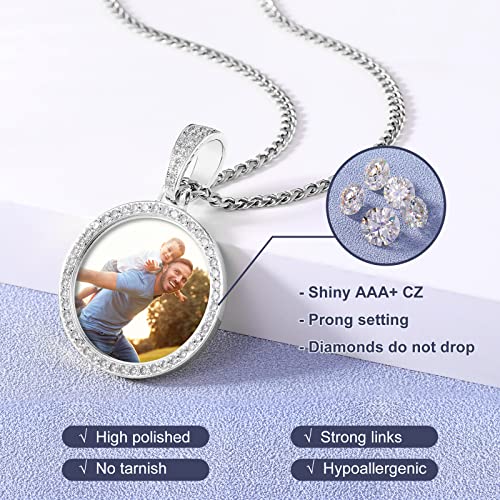 TUHE Custom Picture Necklace Personalized Photo Pedant Necklace For Men Women Customized Memorial Chain With Picture Circle Engraved Rip Medallion Necklaces
