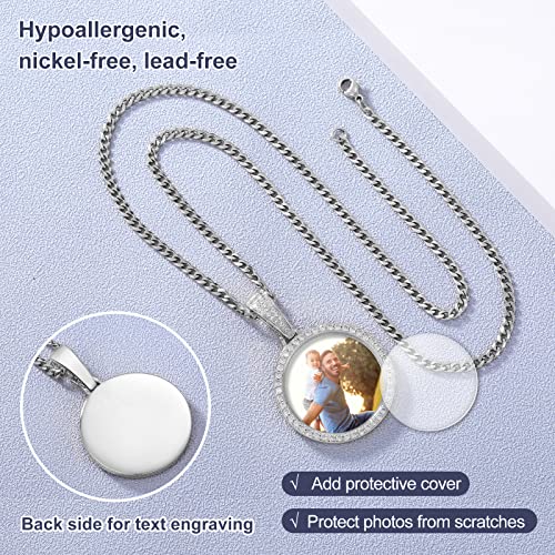 TUHE Custom Picture Necklace Personalized Photo Pedant Necklace For Men Women Customized Memorial Chain With Picture Circle Engraved Rip Medallion Necklaces