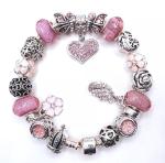 PANDORA Silver Charm Bracelet with Pink Crystals