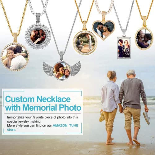 TUHE Custom Picture Necklace Personalized Photo Pedant Necklace For Men Women Customized Memorial Chain With Picture Circle Engraved Rip Medallion Necklaces