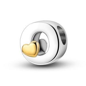 925 Silver Letter Charms with Golden Heart