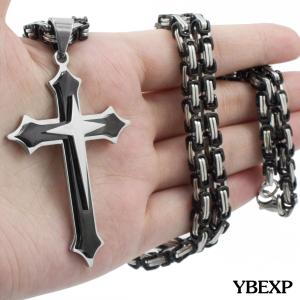 Men's Black Stainless Steel Cross Pendant Necklace