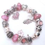 PANDORA Silver Charm Bracelet with Pink Crystals
