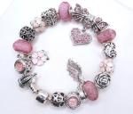 PANDORA Silver Charm Bracelet with Pink Crystals