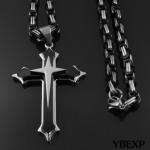 Men's Black Stainless Steel Cross Pendant Necklace