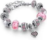 Silver Bracelet with Crystal Heart and Love Charms
