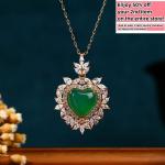 Green Jade Heart Pendant Necklace with Gold Chain