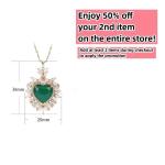 Green Jade Heart Pendant Necklace with Gold Chain