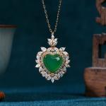 Green Jade Heart Pendant Necklace with Gold Chain