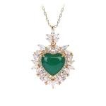 Green Jade Heart Pendant Necklace with Gold Chain