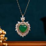 Green Jade Heart Pendant Necklace with Gold Chain
