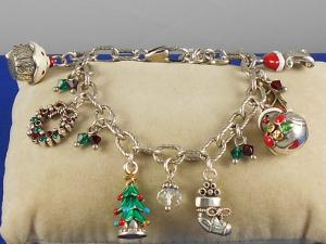 Silver Plated Holiday Charm Bracelet with Snowman