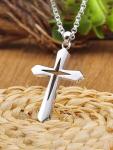 Silver-Plated Cross Pendant Necklace on Stainless Steel
