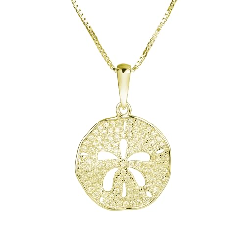 925 Sterling Silver Sand Dollar Cubic Zirconia Pave Sea Life Charm Necklace Pedant with 18" Box Chain, Nickle Free Hypoallergenic for Sensitive Skin, with Gift Box (Minimalist, Gold)