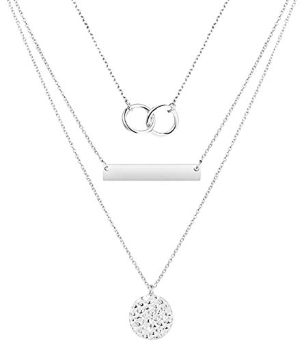 Dcfywl731 Silver Plated Layered Pendant Necklace for Women Multilayer Circle Bar Disc Adjustable Chain Necklace Jewerly
