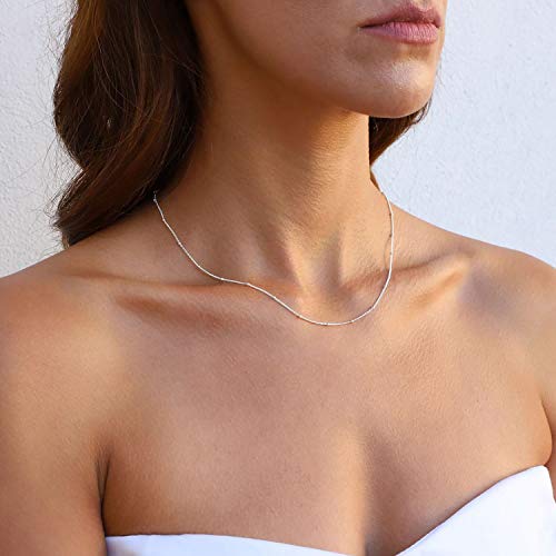 MEVECCO Silver Plain Simple Chain Choker Necklace,14K Silver Plated Cute Tiny Bead/Satellite Chain Minimalist Necklace for Women